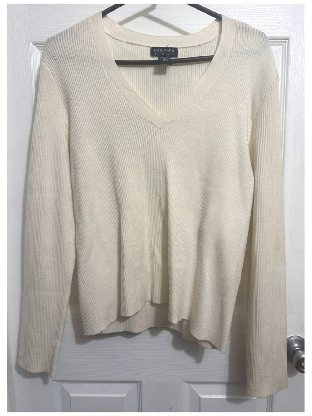 New York & Company Women's White Pullover Long Sleeve Blouse Top Shirt Size XL